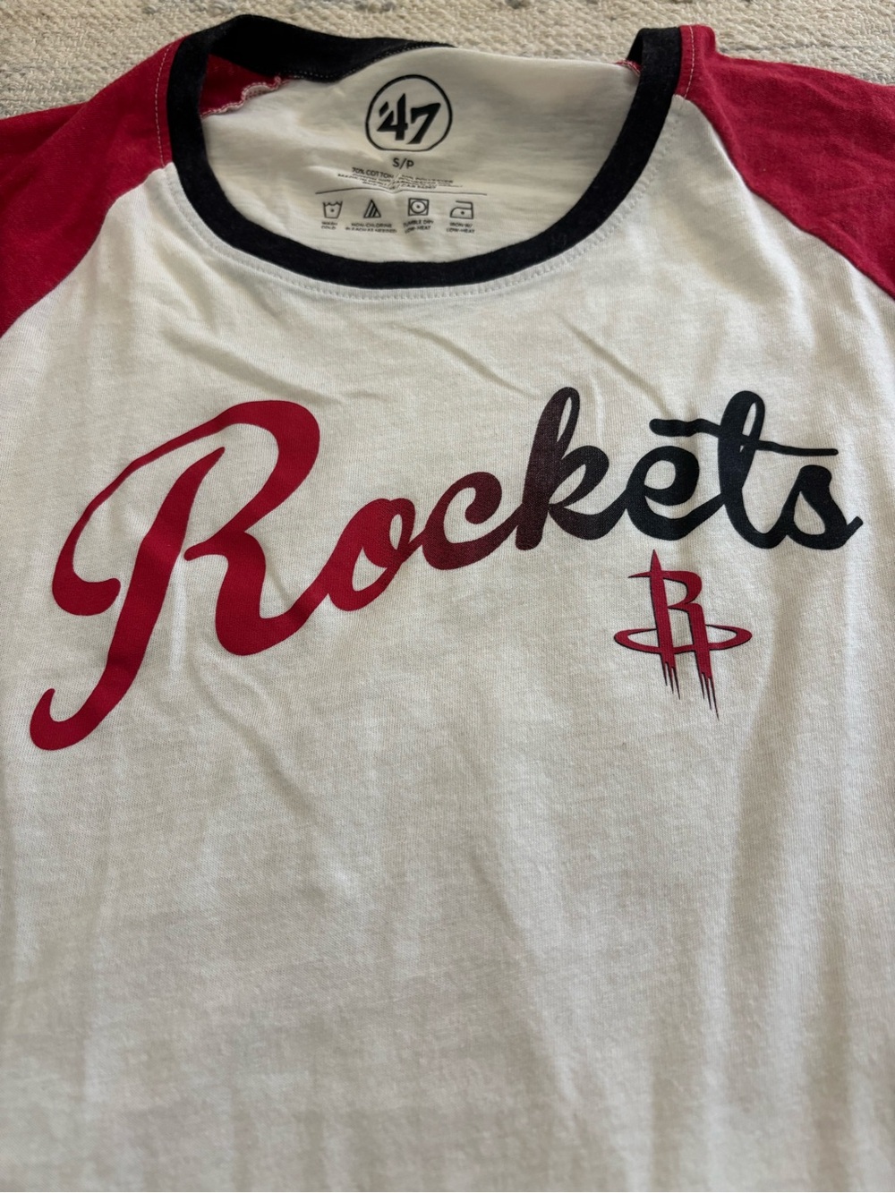 '47 Brand Houston Rockets Cream White and Red Raglan Tee - Picture 2 of 8